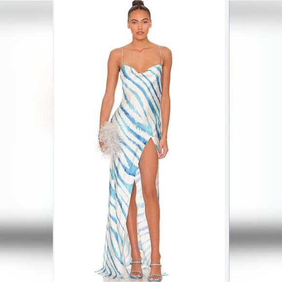 Retrofete Amika Dress in Blue Zebra Size XS NWT Sleeveless Striped Silk Maxi - Picture 1 of 13